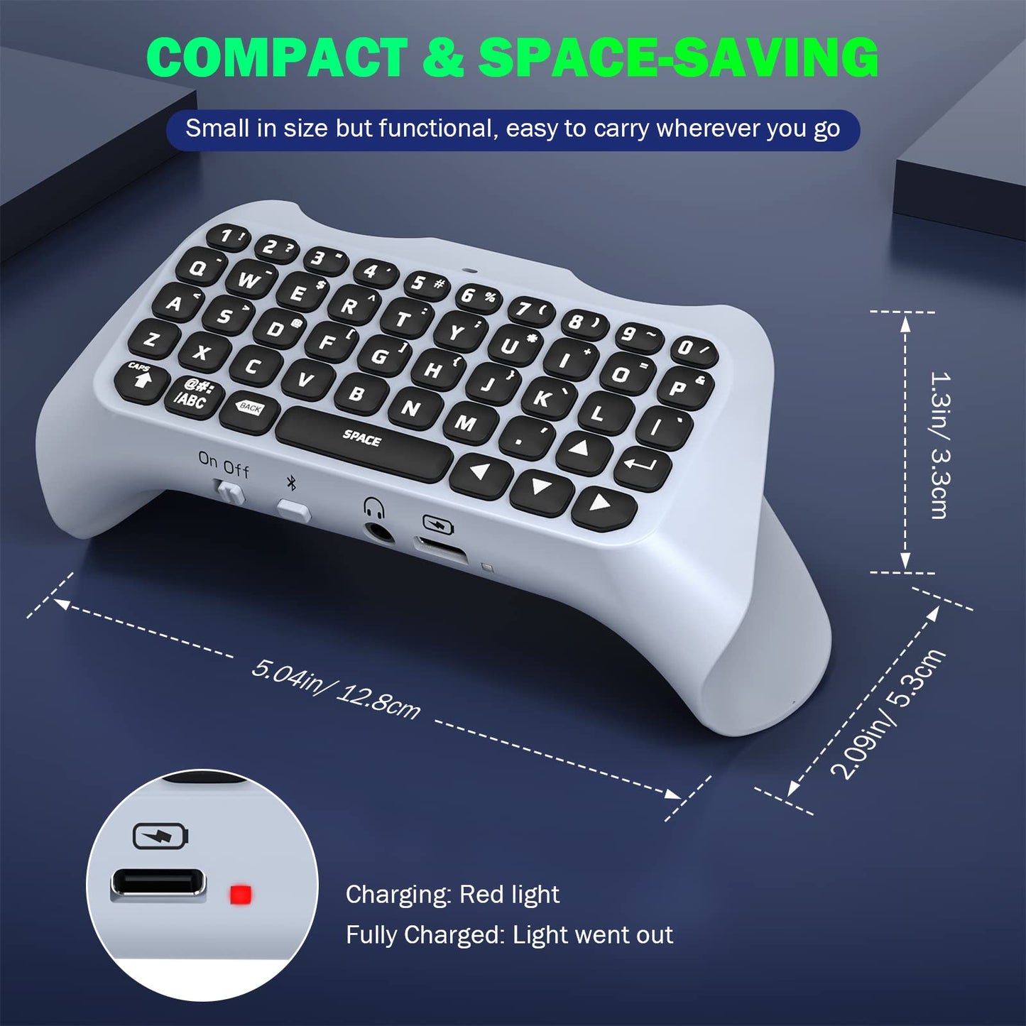 MoKo Keyboard for PS5 Controller with Green Backlight, Bluetooth Wireless Mini Keypad Chatpad for PlayStation 5, Built-in Speaker & 3.5mm Audio Jack