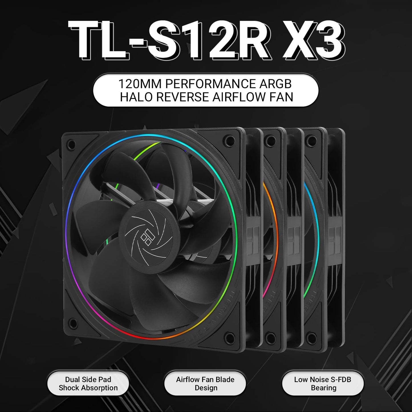 Thermalright TL-S12R X3 CPU Fan,Computer Case Cooler Fan, 12cm Desktop Cooling Fan, 4pin PWM Connector PC Fan with ARGB Aperture, 1500RPM Speed PC