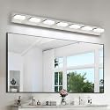 Bicrink 7-Light Bathroom Vanity Light Fixture Over Mirror, Nickel LED Vanity Lighting Fixtures, 45.67 inch Modern Bathroom Wall Light Fixtures