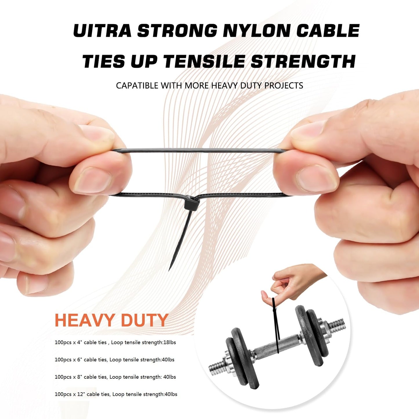 Cable Zip Ties,400 Pack Black Assorted Sizes 12+8+6+4 Inch,Multi-Purpose Self-Locking Nylon Cable Cord Management,Plastic Wire Ties