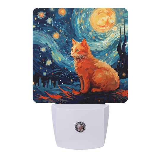 Gearsly Starry Night Cat Night Light,Night Lights Plug into Wall with Dusk to Dawn Sensor,Lamp for Bedroom Bathroom Hallway Nightlight for Women