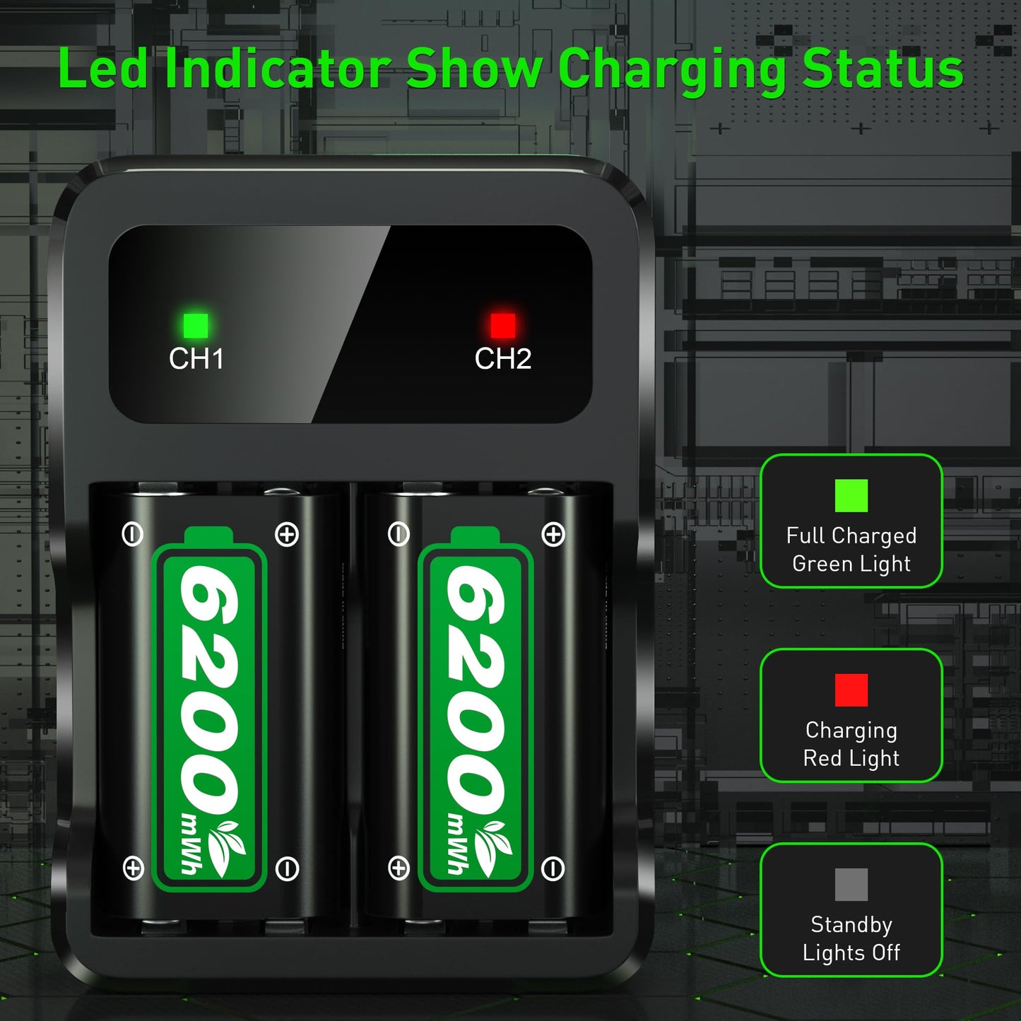 Ukor Fast Charging 2x6200mWh Rechargeable Battery Packs with Charger for Xbox One/Xbox Series X|S Xbox One S/Xbox One X/Xbox One Elite Wireless