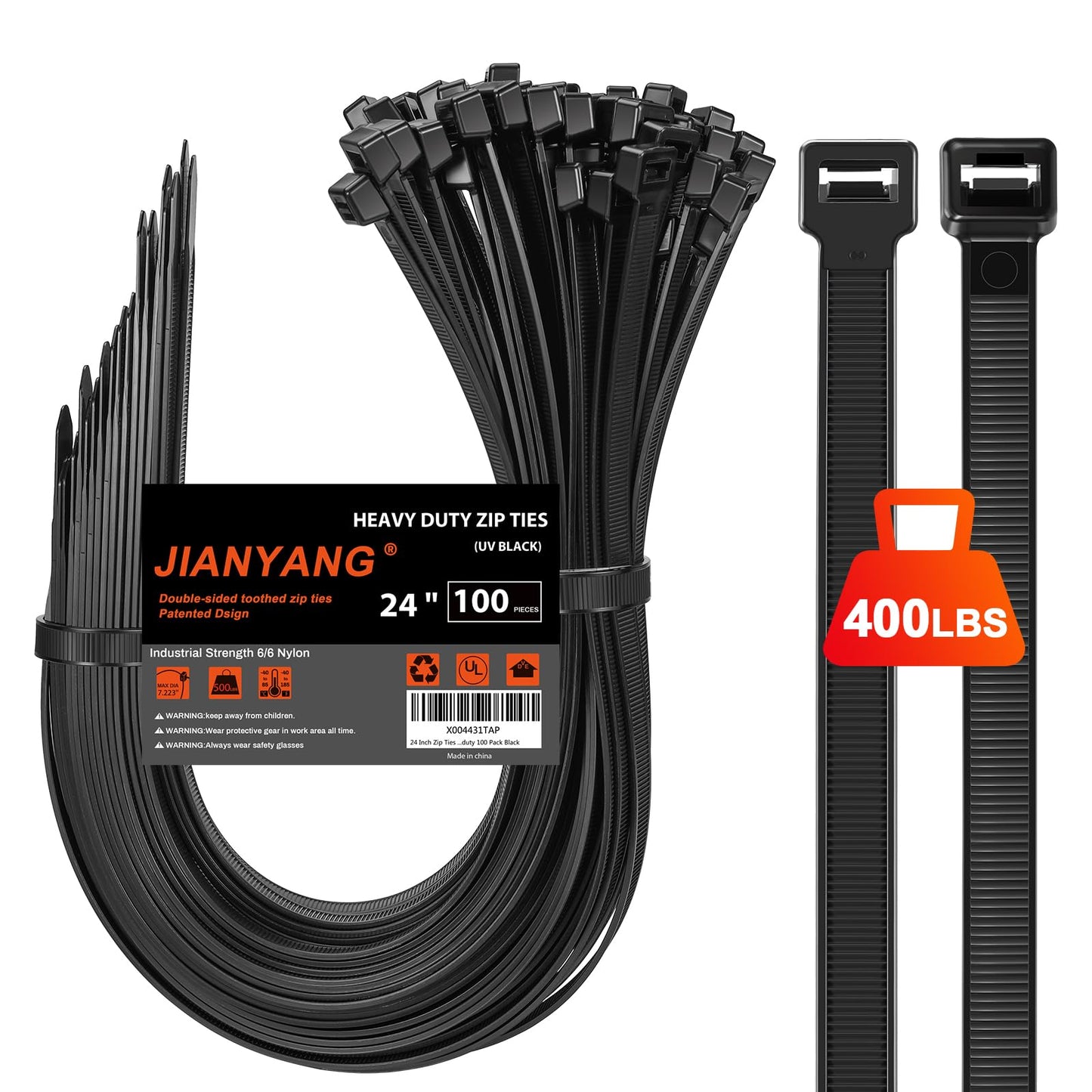Long Zip Ties Heavy Duty 24 inch?400 LBS Tensile Strength With Double Sided Toothed Super Durable Cable Ties ?Extra Large Wire Ties Adjustable Nylon