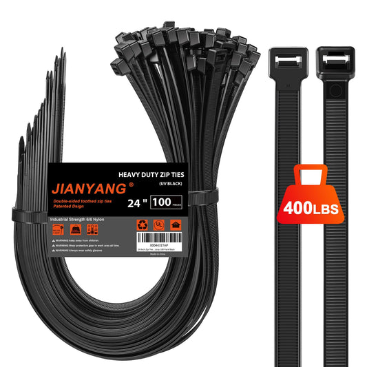 Long Zip Ties Heavy Duty 24 inch?400 LBS Tensile Strength With Double Sided Toothed Super Durable Cable Ties ?Extra Large Wire Ties Adjustable Nylon