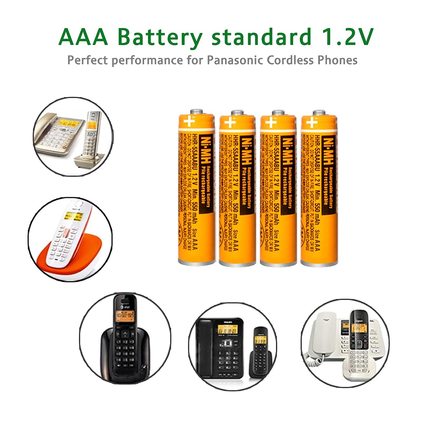 EOCIK 6 Pack HHR-55AAABU NI-MH Rechargeable AAA Batteries 1.2V for Panasonic 550mAh Battery for Cordless Phones