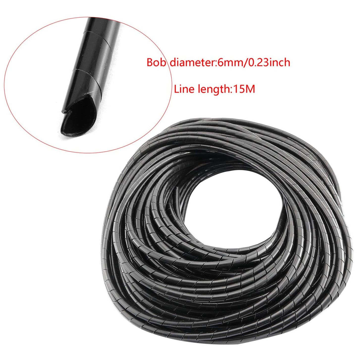 DGZZI Spiral Cable Wrap 6mm 15m Black Spiral Wrap Cable Binding Tidy Leads for TV PC Home Cinema CCTV Wires