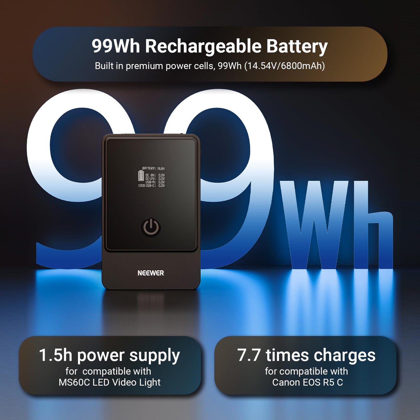 Neewer Mini V Mount Battery 6800mAh 99Wh, Two Way 100W USB C PD 3.0 Fast Charging, 2.5h Fully Charged, 6 Ports/OLED for Video Camera Camcorder