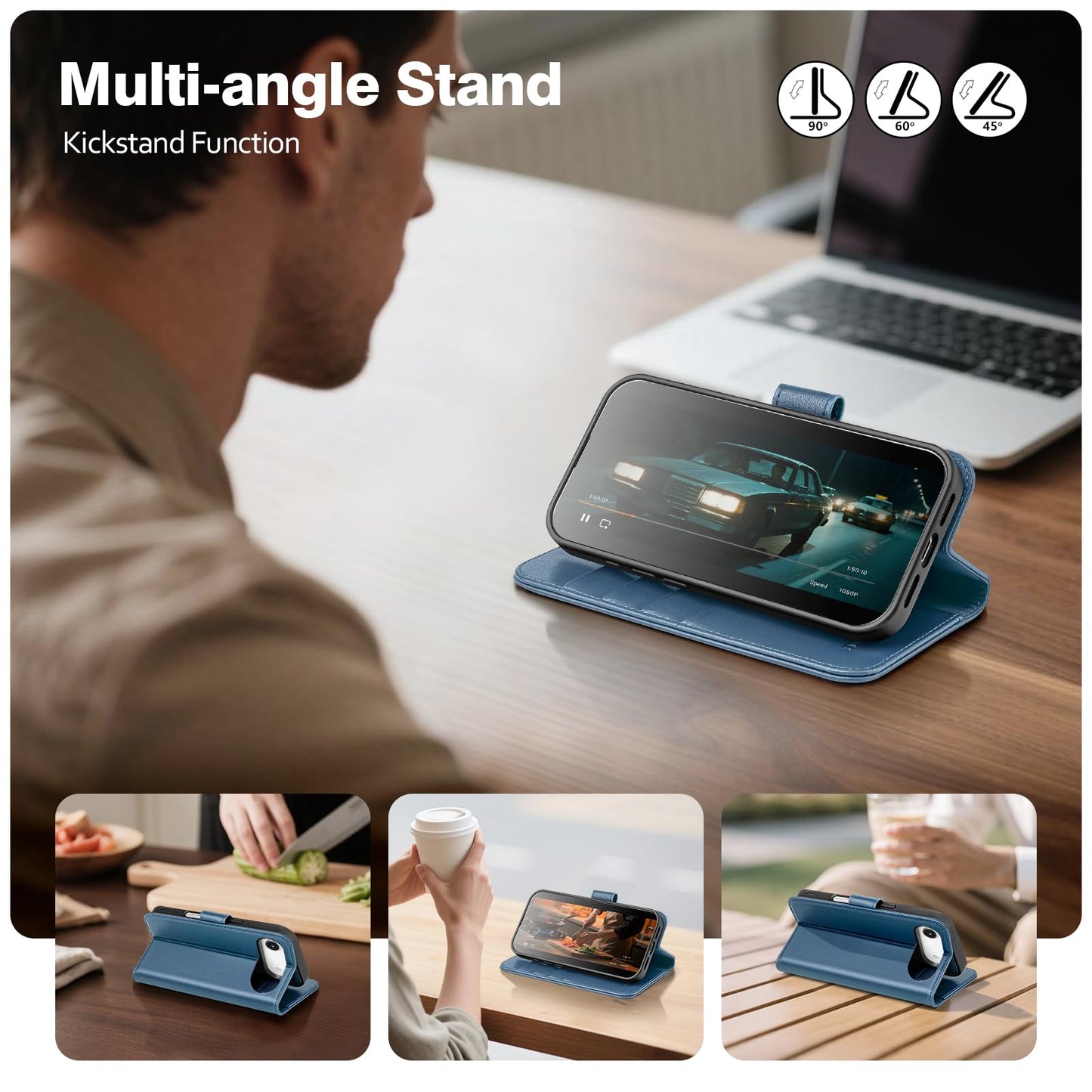 BoxCastle Magnetic 2 in 1 Detachable Compatible with Magsafe iPhone Air Genuine Wallet Case with Card Holder,Women Men Real Leather Flip RFID Blocking