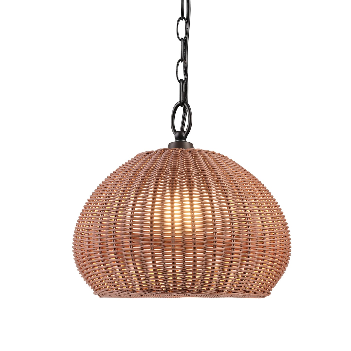 Globe Electric x Novogratz 44761 1-Light Outdoor Plug-in Pendant Lighting, Plastic Rattan Shade, Frosted Inner Layer, Bronze Hanging Cord and Chain