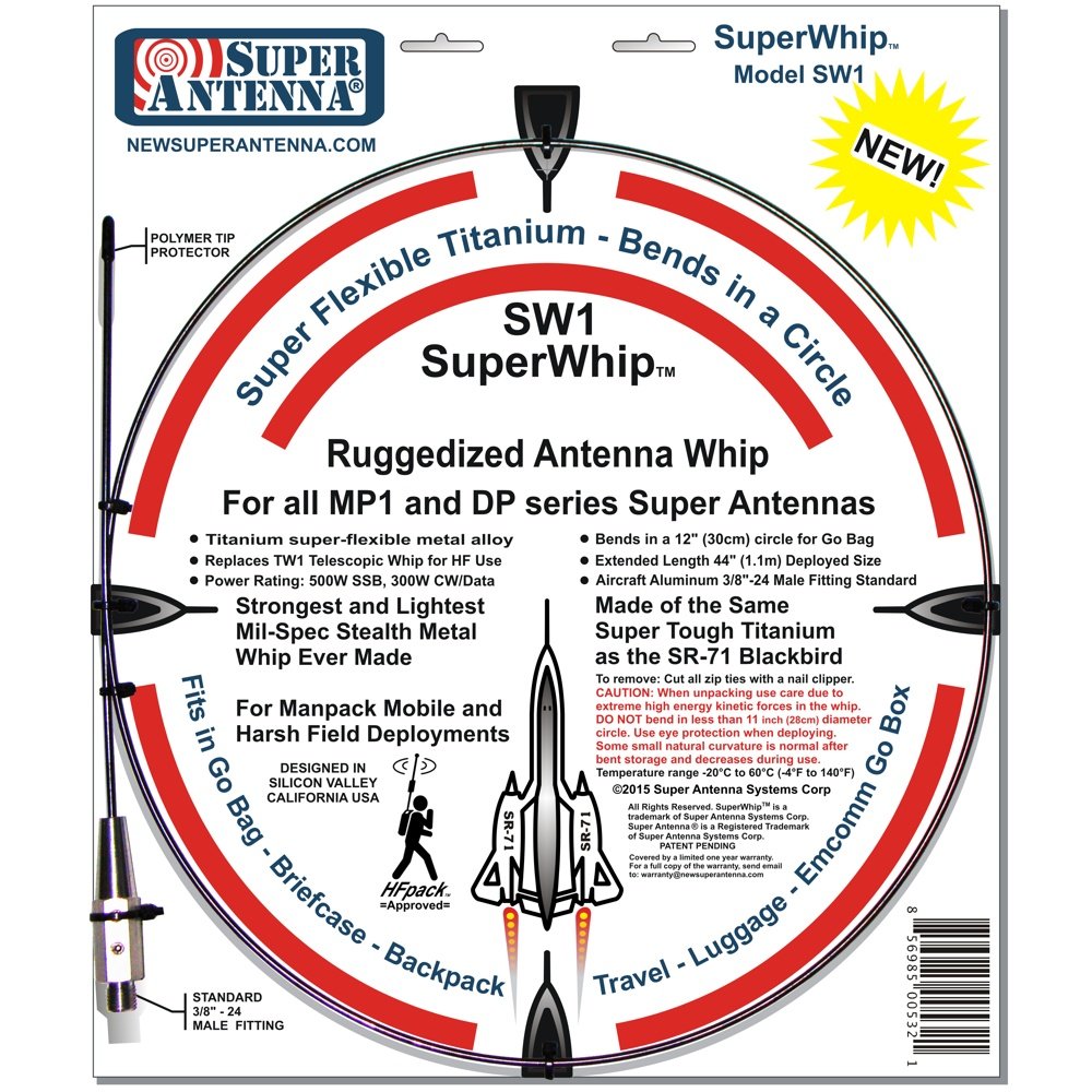 Super Antenna SW1 SuperWhip Titanium Flex Whip for MP1 HAM Radio Amateur HF Portable shortwave Scanner FM
