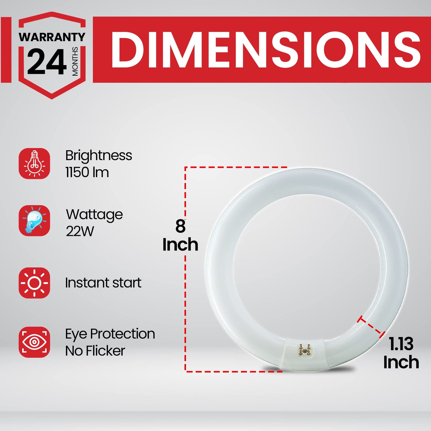 BULBMASTER FC8T9/D 22 Watts 8 Inch Round T9 Fluorescent Circular Light Bulb, Daylight 6500K, FC8T9 980 Lumens G10Q 4-Pin Base 22W Circline Ceiling