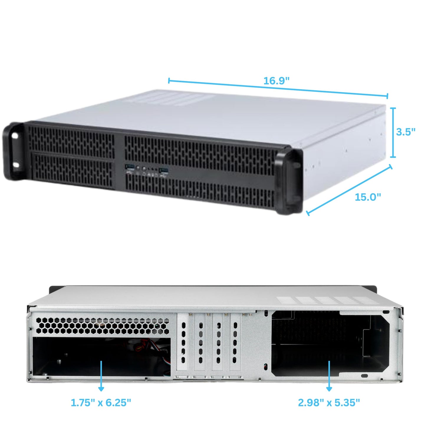 RackOwl 2U Server Chassis, Server Case; 4X 3.5/2.5" HDD Bays, 1x 5.25 Device, Support Micro-ATX Motherboard; Rear Fans: 2X 80mm, Size: 16.9"x 3.5"x