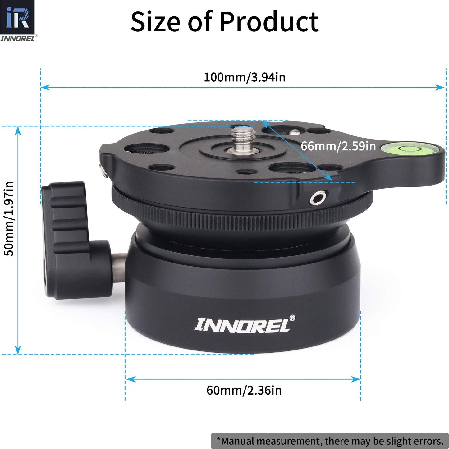 INNOREL Tripod Leveling Base, LB60 Leveling Base Half Ball with Offset Bubble Level and Bubble Level Bag for Canon, Nikon and Other DSLR Cameras
