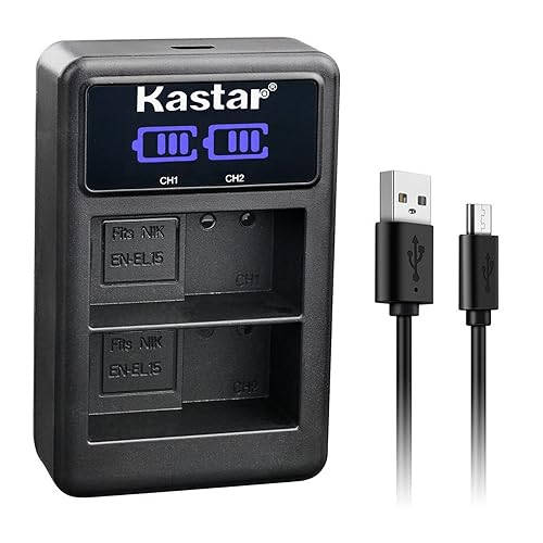 Kastar EN-EL15C LED2 Dual USB Charger Compatible with Nikon D500 D600 D610 D750 D780 D800 D800E D810 D810A D850 D7000 D7100 D7200 D7500 Z5 Z6 Z6 II Z7