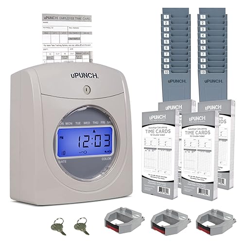 uPunch HN4500 Advanced Calculating Time Clock Bundle for Small Business: Complete Employee Time Tracking System with 200 Time Cards, Racks, Ribbons