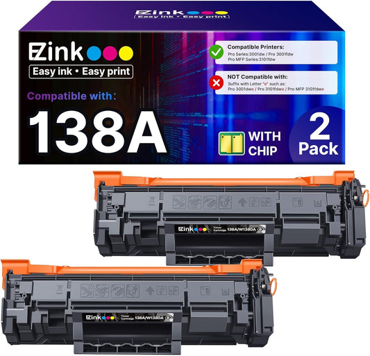 E-Z Ink 138A W1380A Replacement for 138A Black LaserJet Toner Cartridge W1380A 138X W1380X Compatible with Pro 3001dw 3001fdw MFP 3101fdw Series