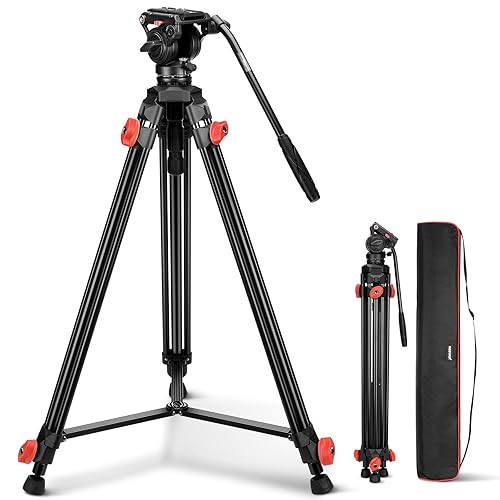 NEEWER Video Tripod with Fluid Head, Heavy Duty Aluminum Compact Portable Camera Tripod Stand for DSLR Camcorder Compatible with DJI Gimbals