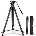 NEEWER Video Tripod with Fluid Head, Heavy Duty Aluminum Compact Portable Camera Tripod Stand for DSLR Camcorder Compatible with DJI Gimbals