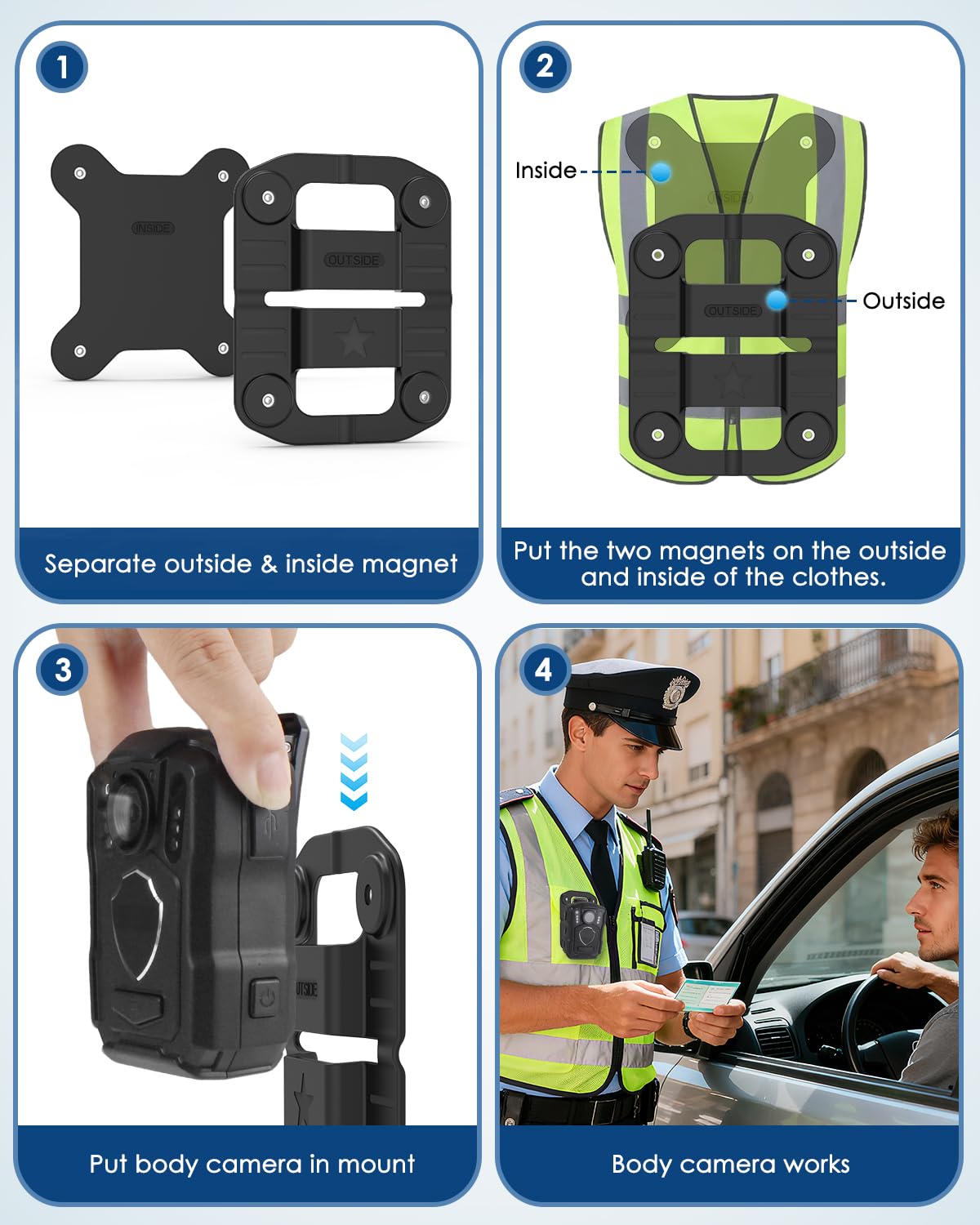 CXVKML Body Cam Magnet Mount,8pcs Magnets Style,Strong Magnet Camera Holder Fit for All Models Police Body Cam, Stick to Clothes Prevent Law