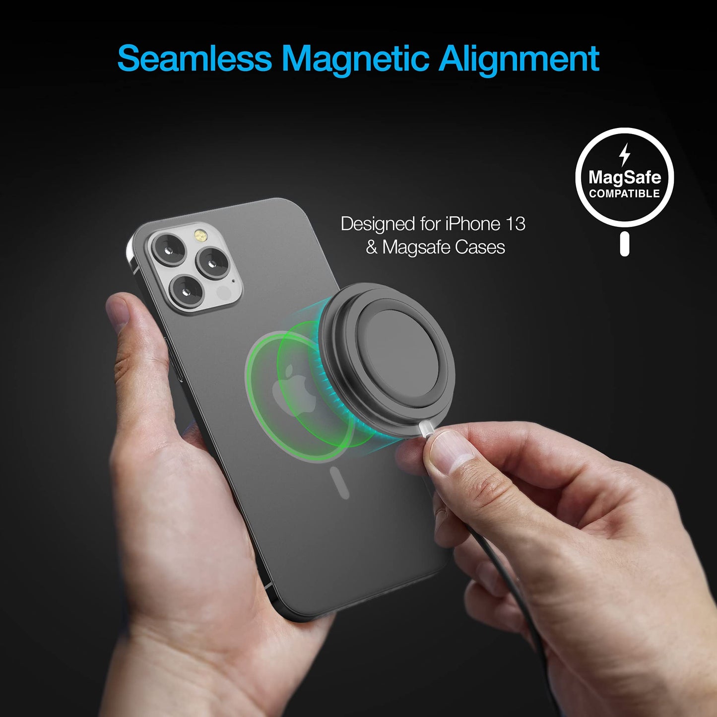 MagSafe Portable Snap-on Magnetic 15W Wireless Fast Charger with USB-C Connector Use As You Charge Universal for iPhone 17/16/15 Galaxy & More [Black]