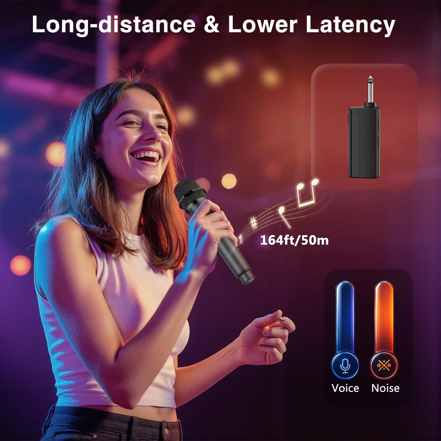 Wireless Microphone,Professional Dual Handheld Cordless Dynamic Mic System with Rechargeable Receiver,Plug & Play,Compatible with karaoke machines and