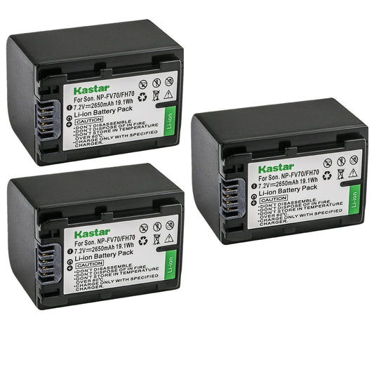 Kastar 3-Pack NP-FV70 Battery Replacement for Sony HDR-PJ200, HDR-PJ220, HDR-PJ230, HDR-PJ260, HDR-PJ26, HDR-PJ30, HDR-PJ320, HDR-PJ330, HDR-PJ340
