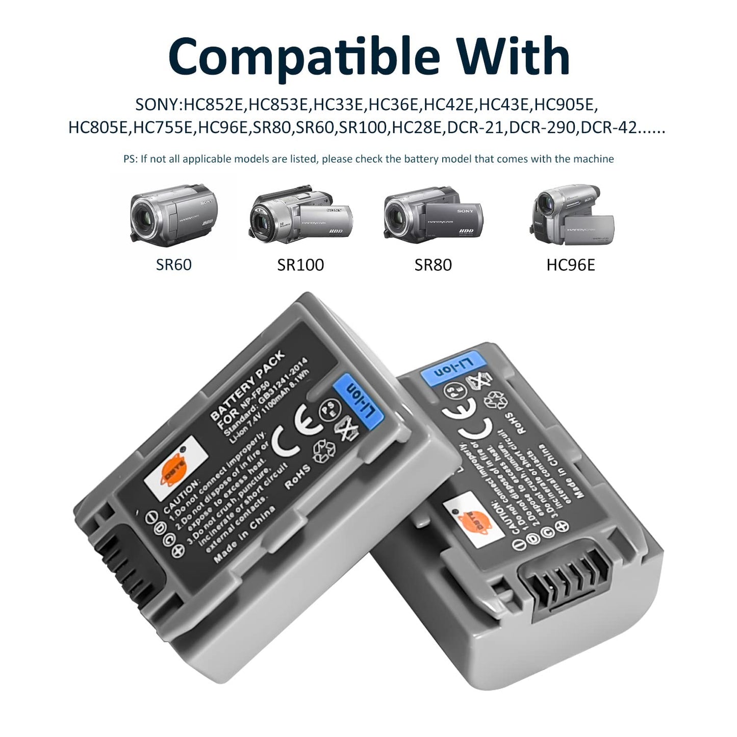 DSTE 2-Pack NP-FP50 NP FP50 Battery + Rapid Dual Battery Charger Compatible with Sony DCR-HC30 DCR-HC40 DCR-HC65 DCR-SR30 DCR-SR60E DCR-SR80E NP-FP30