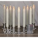 OWLBAY Set of 12 Flickering Flameless Window Candles with Remote and Timer, 8.7" H Battery Operated LED Taper Candles with Removable Silver Holders