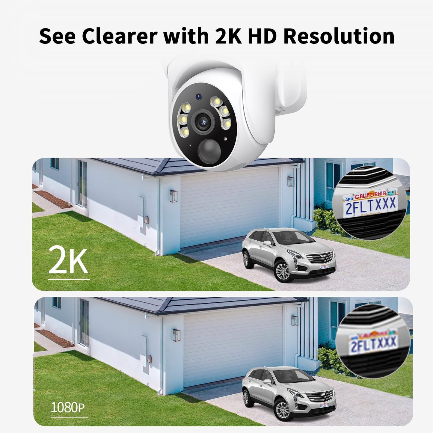SEHMUA 2K Solar Security Cameras Wireless Outdoor, 2 Pack 360° View Pan/Tilt WiFi Security Camera Outside with Color Night Vision,Easy to Install, PIR