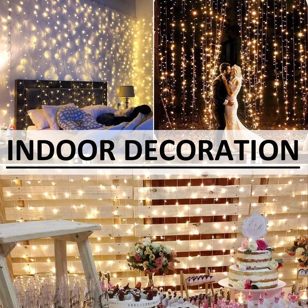 Solhice LED Curtain Lights Outdoor 20ft x10ft, 600 LED Plug in Hanging String Lights Indoor Bedroom, Twinkle Light Backdrop for Outside Wedding Decor