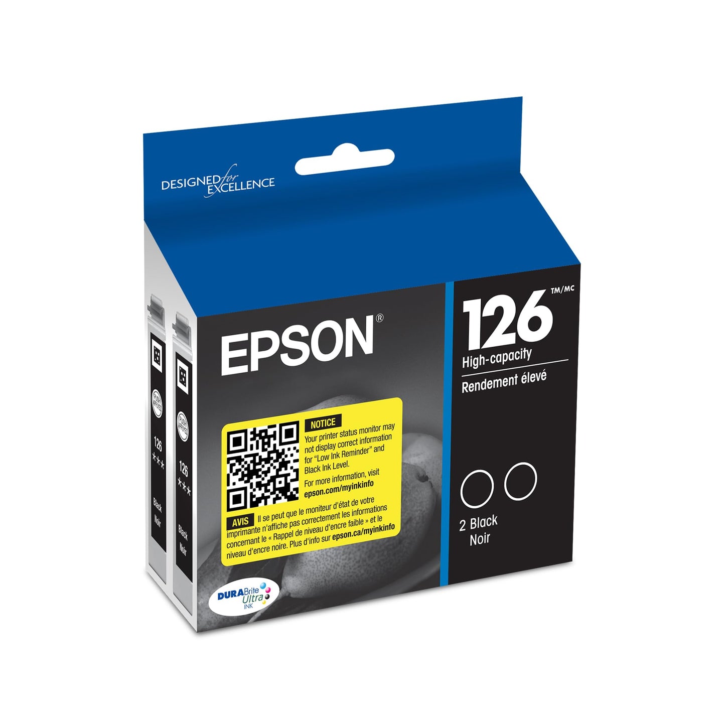 Epson 126 DURABrite Ultra Ink Black Dual Cartridge for WF-3520, 3530, 3540, 520, 545, 630, 633, 635, 645, 7010, 7510, 7520, 840, 845 and Other Select