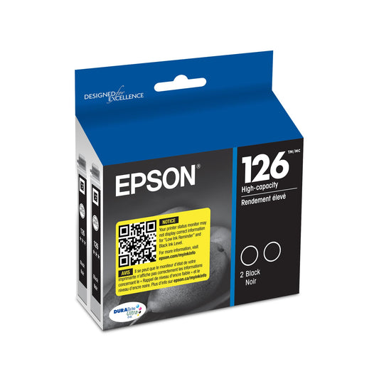 Epson 126 DURABrite Ultra Ink Black Dual Cartridge for WF-3520, 3530, 3540, 520, 545, 630, 633, 635, 645, 7010, 7510, 7520, 840, 845 and Other Select