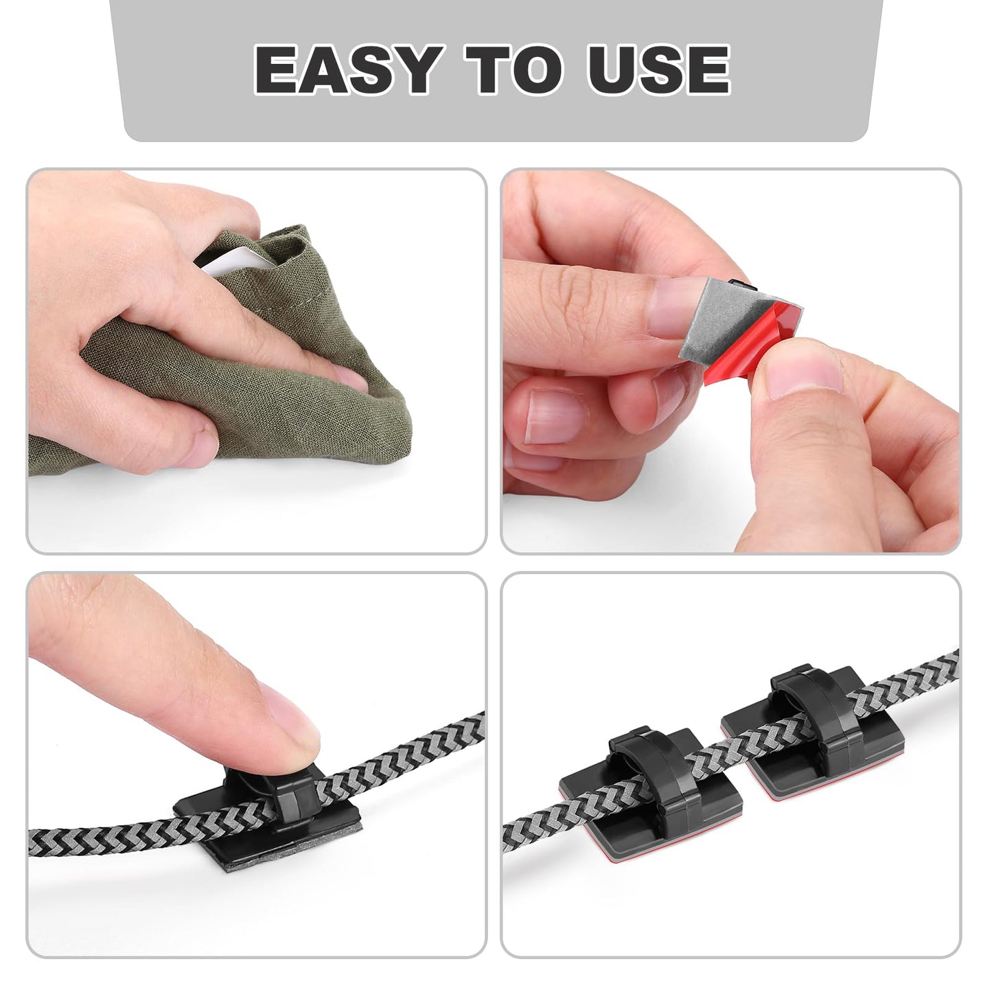 GWHOLE 100Pcs Adhesive Cable Clips Cord Organizer Wire Management for Car Office and Home
