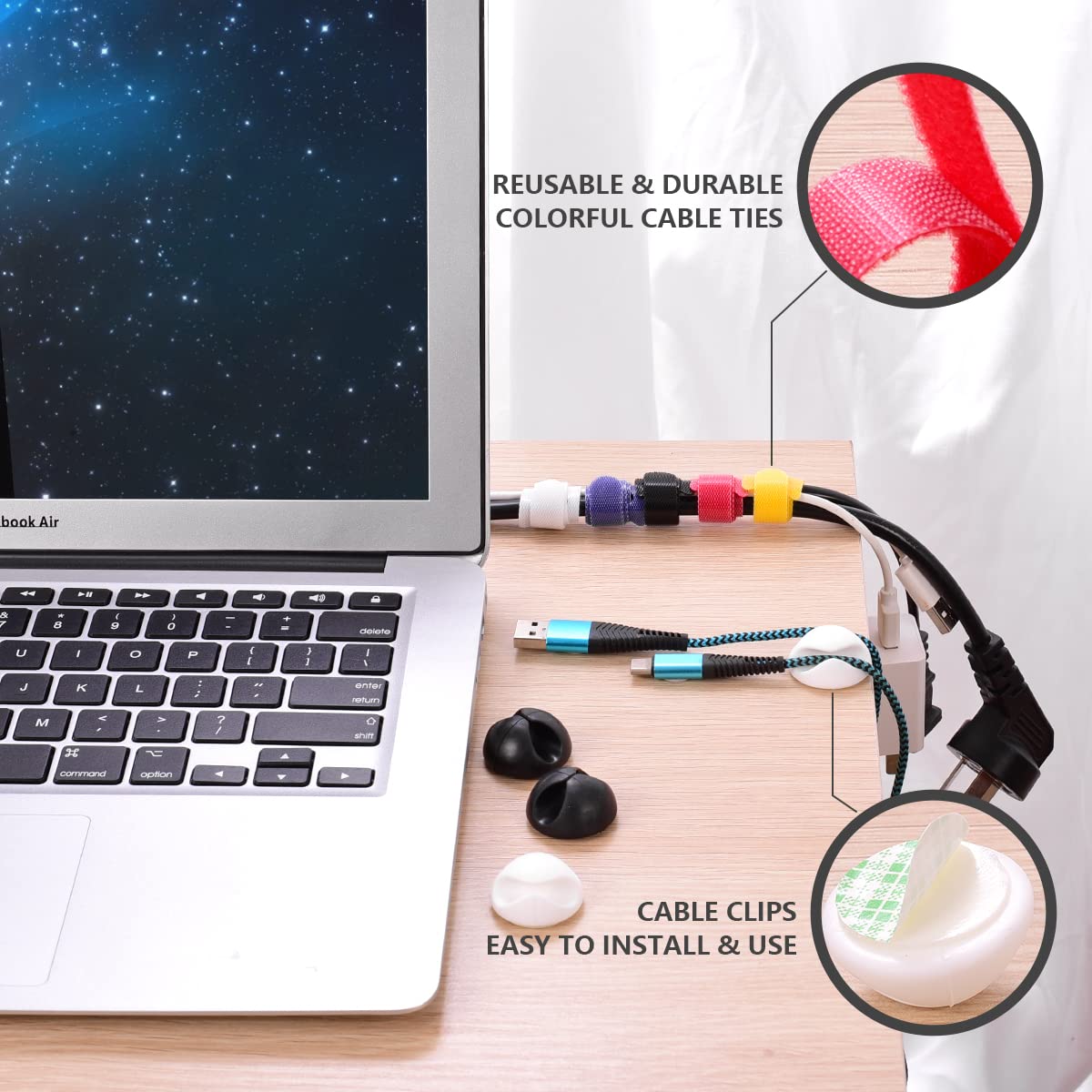 Cable Management Box Large - Wooden Grain Cable Organizer Box to Hide Wires&Power Strips,TV&Desk Computer Wires,with Cable Clips&Reusable Cable Ties