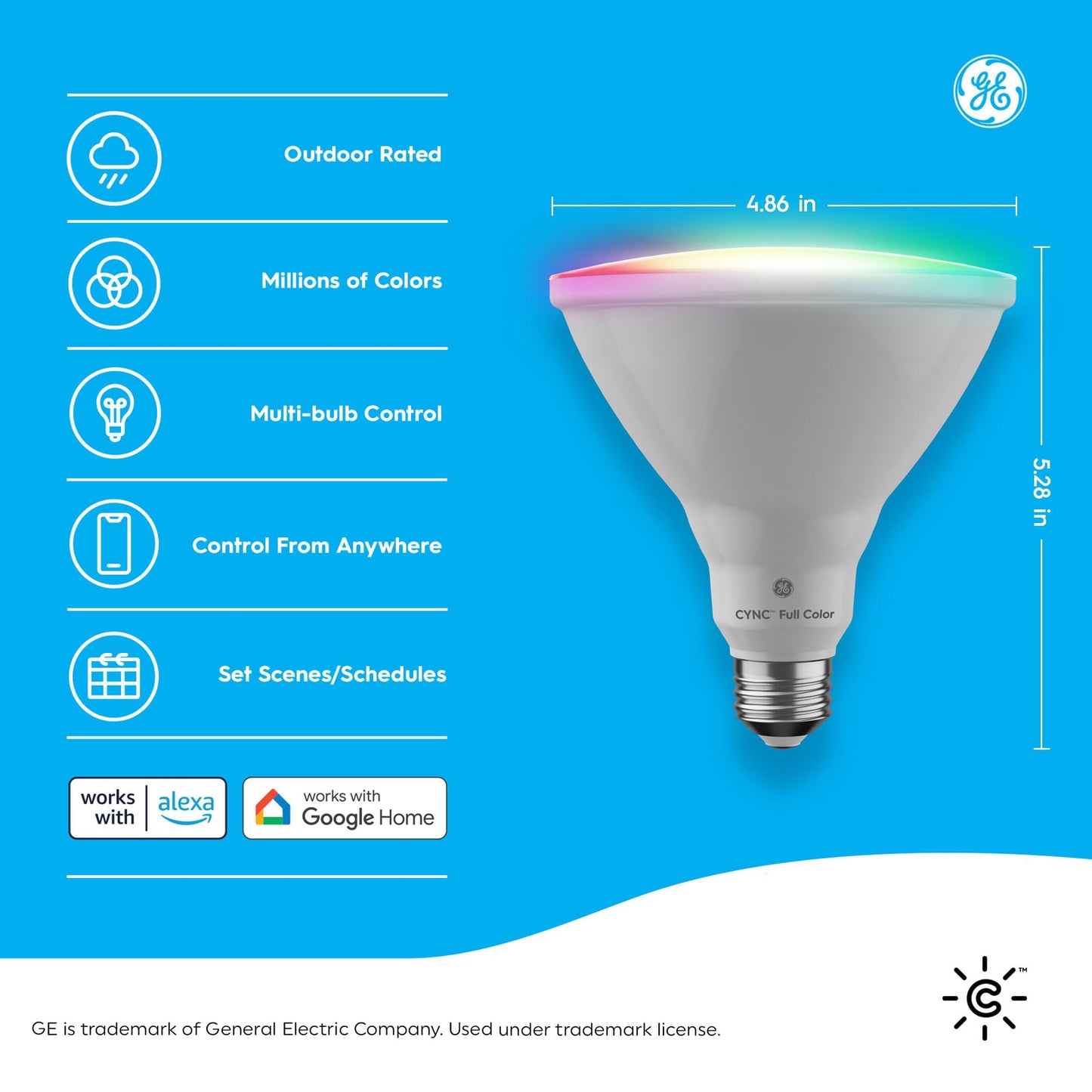 GE CYNC Smart LED Light Bulb, PAR38 Flood Light Outdoor, Works with Amazon Alexa and Google Home, WiFi Light, Color Changing Light Bulb, 90W