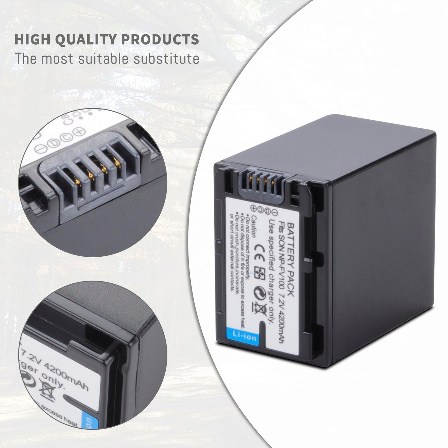 2 Pack NP-FV100 4200mah Battery Compatible for Sony HDR-CX455 CX675 CX260 CX290 CX330 CX380 CX430V CX580V CX760V CX900 PJ430V PJ540 PJ580V PJ650V