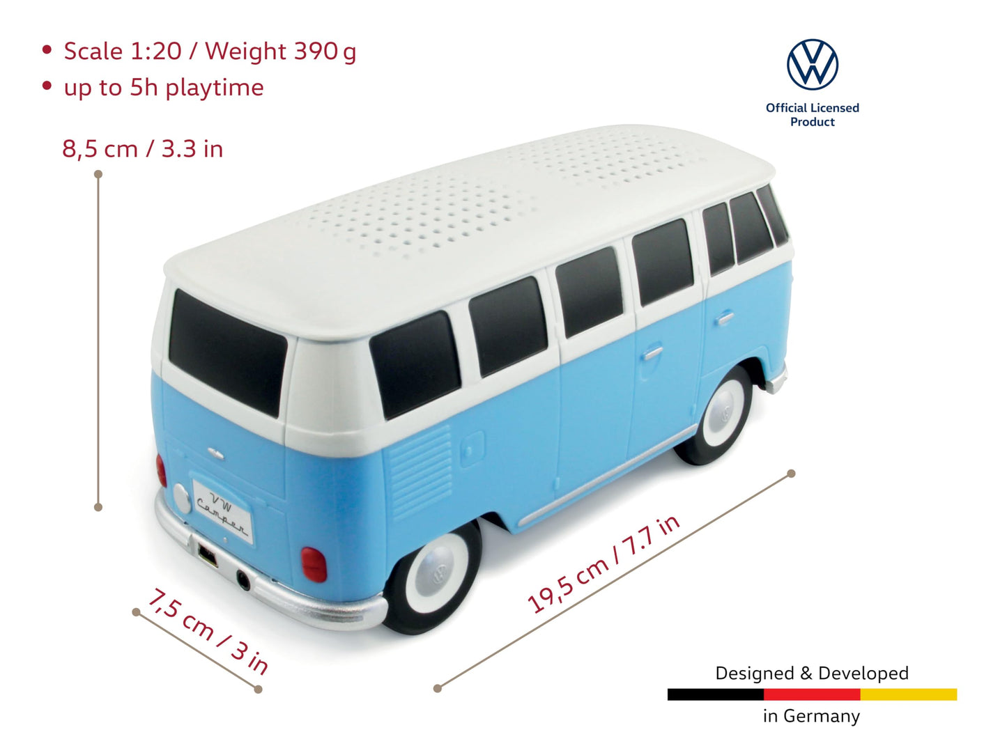 BRISA VW Collection - Volkswagen Portable Bluetooth Speaker Wireless Box with Rechargable Battery T1 Bus Campervan (Scale: 1:20/Classic Bus) (Blue)
