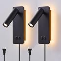 LED wall lamp and reading light two-in-one multifunctional wall sconces. LED Wall Lamp Plug in for Bedroom Bedside Wall Sconces Set of Two Black