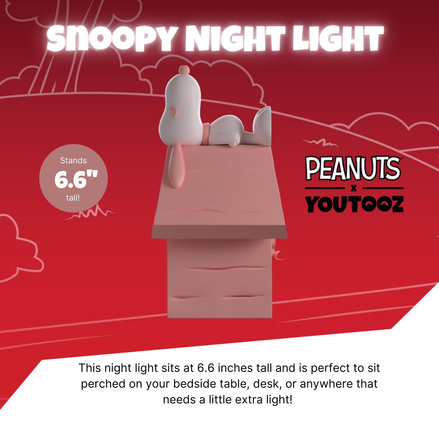 Youtooz Peanuts Snoopy Night Light, Modern Plastic LED Desk Lamp, Officially Licensed Peanuts Collectible