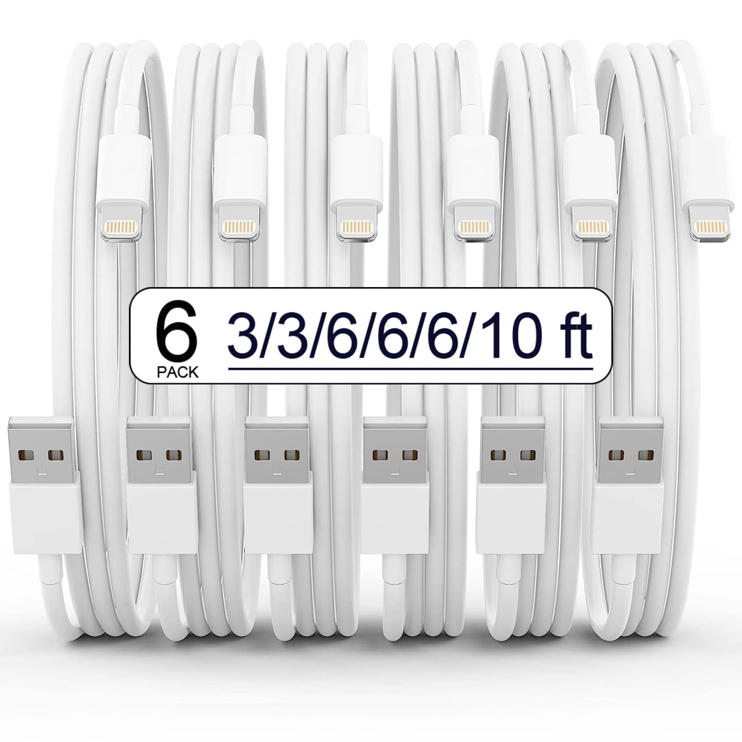 iPhone Charger 6Pack(3/3/6/6/6/10 FT) Apple MFi Certified Lightning Cable Fast Charging iPhone Charger Cord TPE Durable Braided USB Charging Cords…