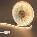 Clearhill 5V 5mm Width USB COB LED Strip Lights,6.56FT/2M,Warm White 3000K,400LEDs/M,8W/M,CRI90,1500lm,Electroplated Double-Sided Panel Light