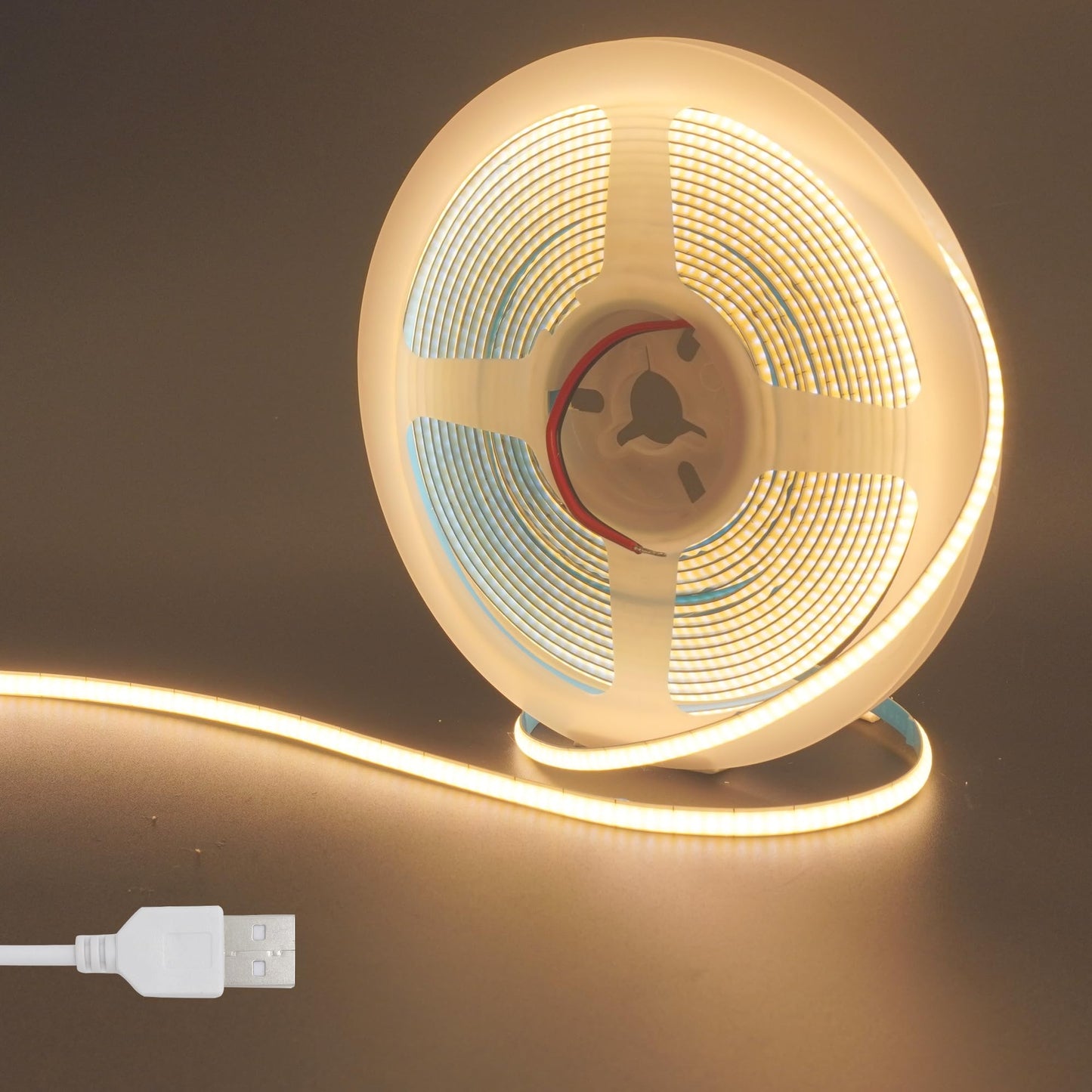 Clearhill 5V 5mm Width USB COB LED Strip Lights,6.56FT/2M,Warm White 3000K,400LEDs/M,8W/M,CRI90,1500lm,Electroplated Double-Sided Panel Light