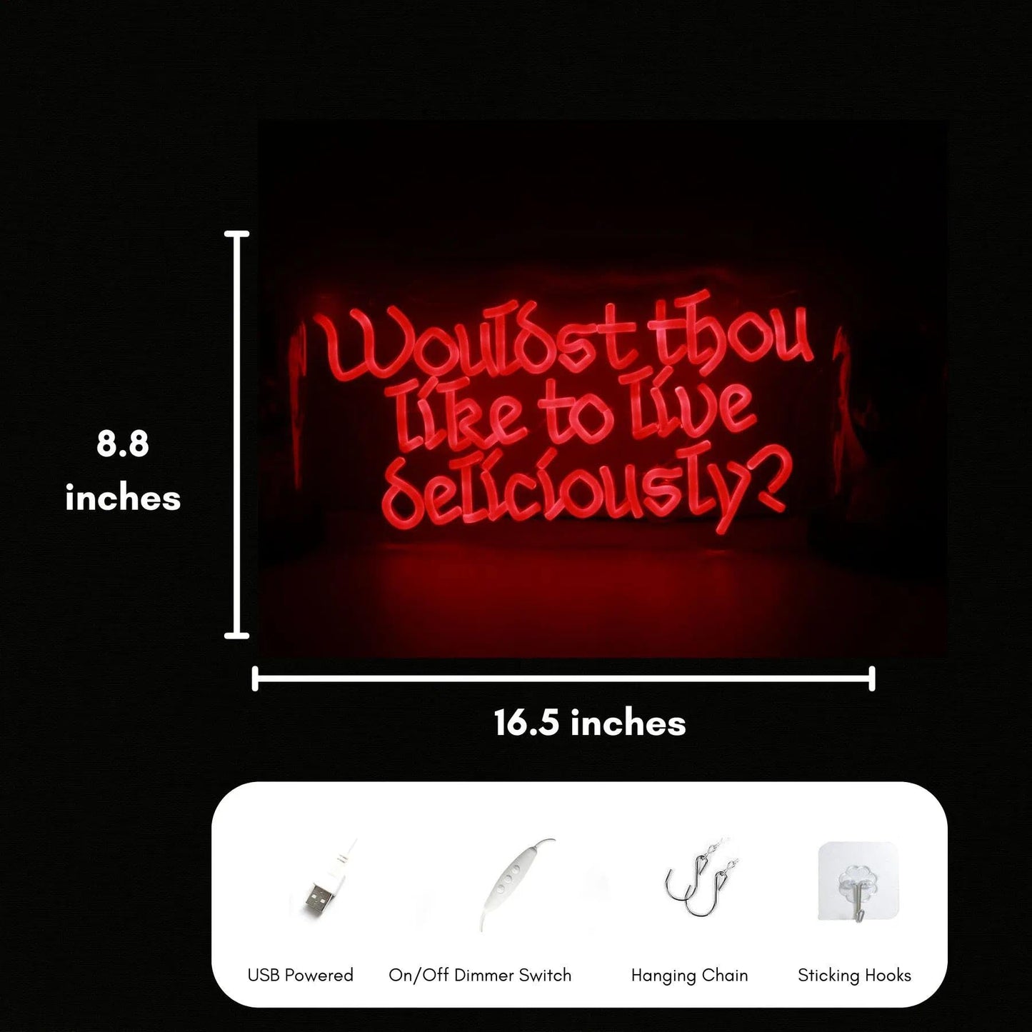 Wouldst Thou Like to Live Deliciously Neon Sign - Red Gothic Halloween Wall Decor, Spooky Witchy Horror Aesthetic Light for Home, Bar, or Party