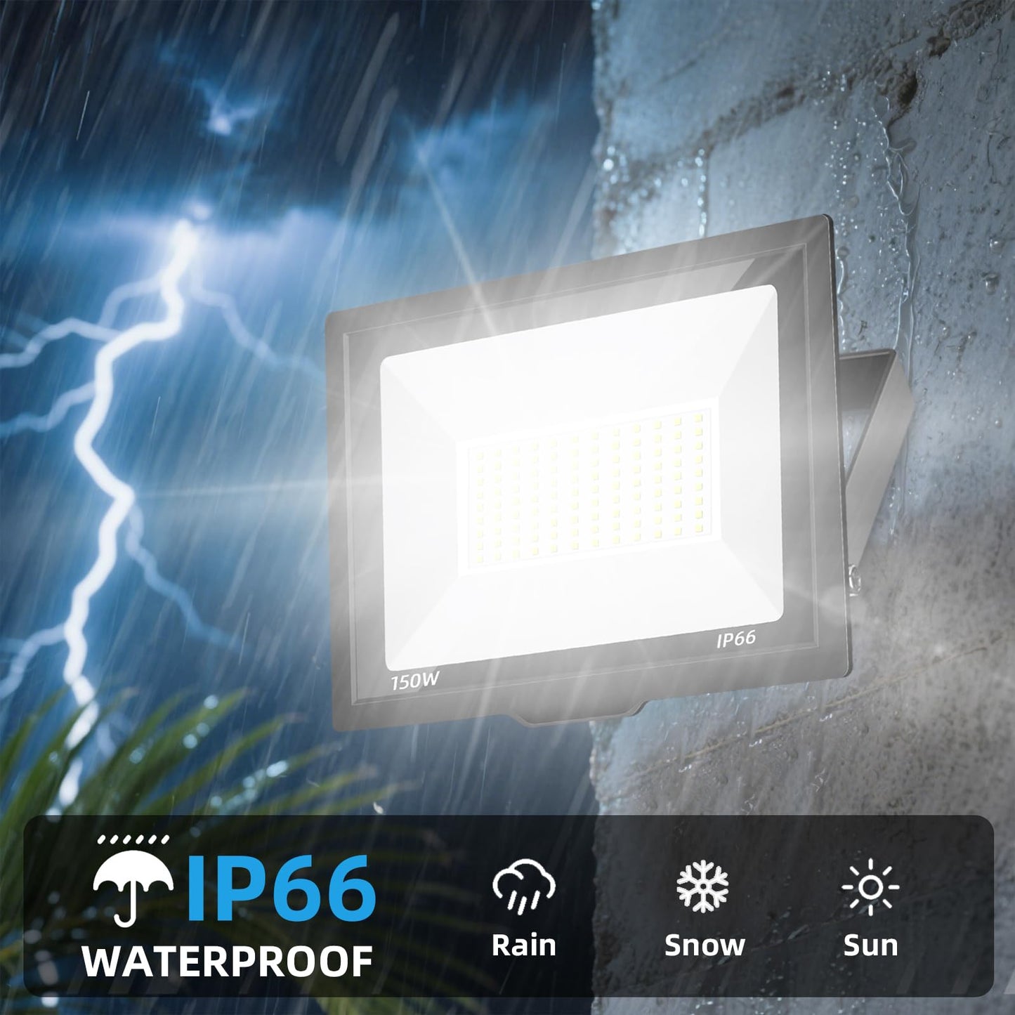 Gopretty 150W LED Flood Lights Outdoor, 18000LM Bright Work Light with 5FT Plug, IP66 Waterproof Exterior Security Lights, 6500K Daylight White