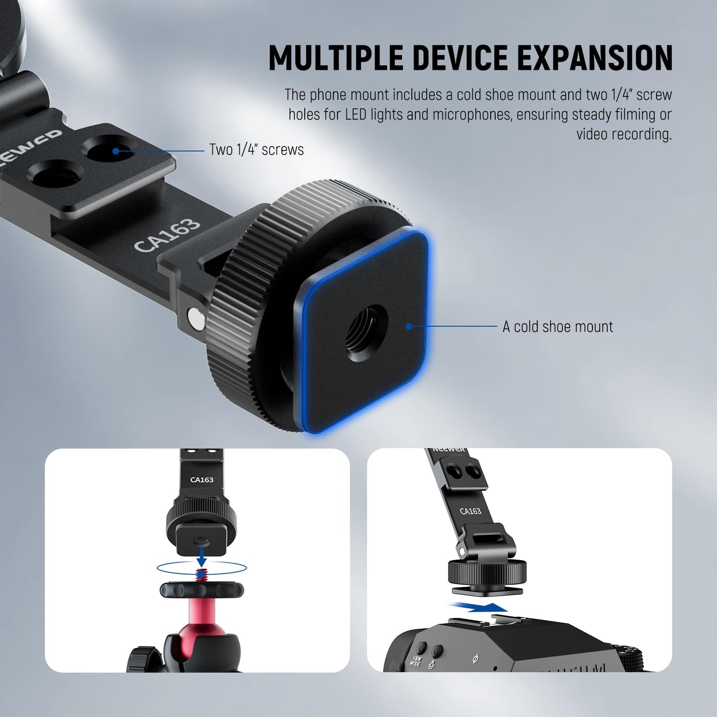 NEEWER Magnetic Tripod Phone Mount Cold Shoe Adapter, Aluminum Compact Lightweight Portable Phone Holder Attachment for Camera, Compatible