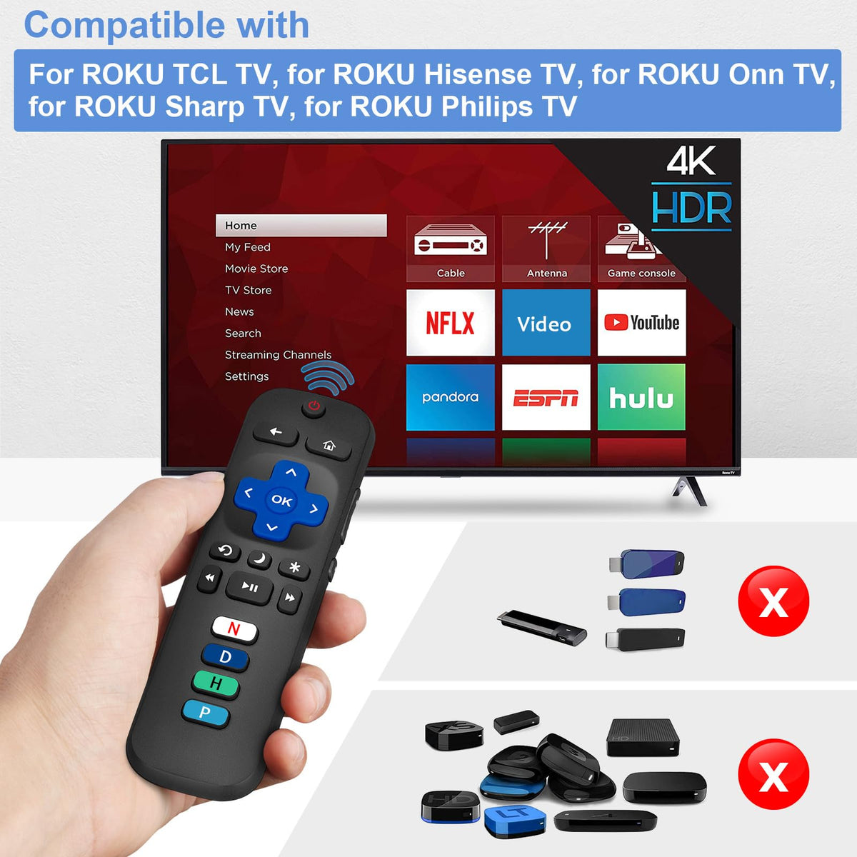Replacement RC280 for TCL-Roku-TV-Remote-Control, RC282 for Roku-TV-Remote