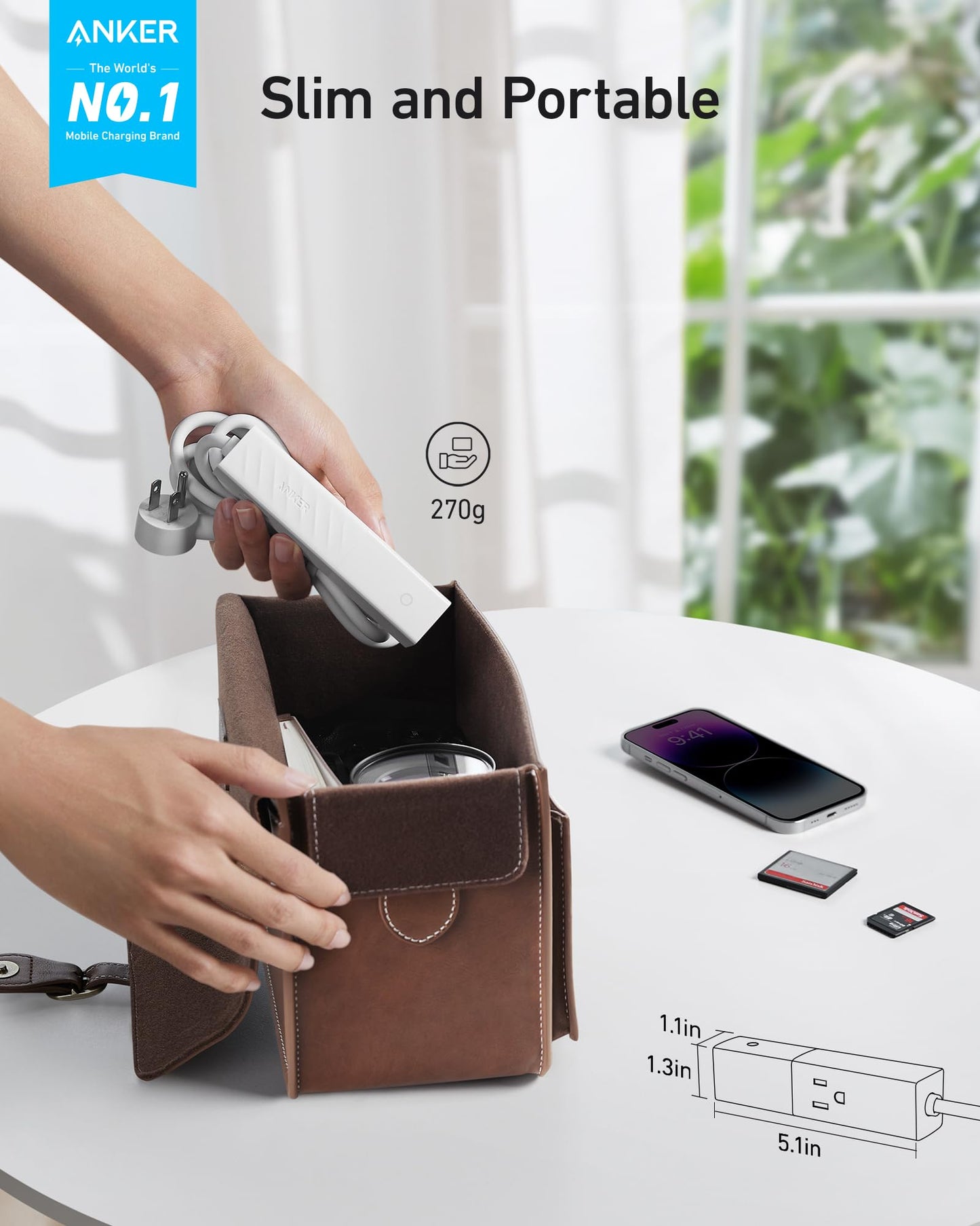 Anker 511 Power Strip with USB C, for Travel, 2 Outlets & 3USB Ports, 5ft Soft Extension Cord 30W Power Delivery - iphone16/15,Protable