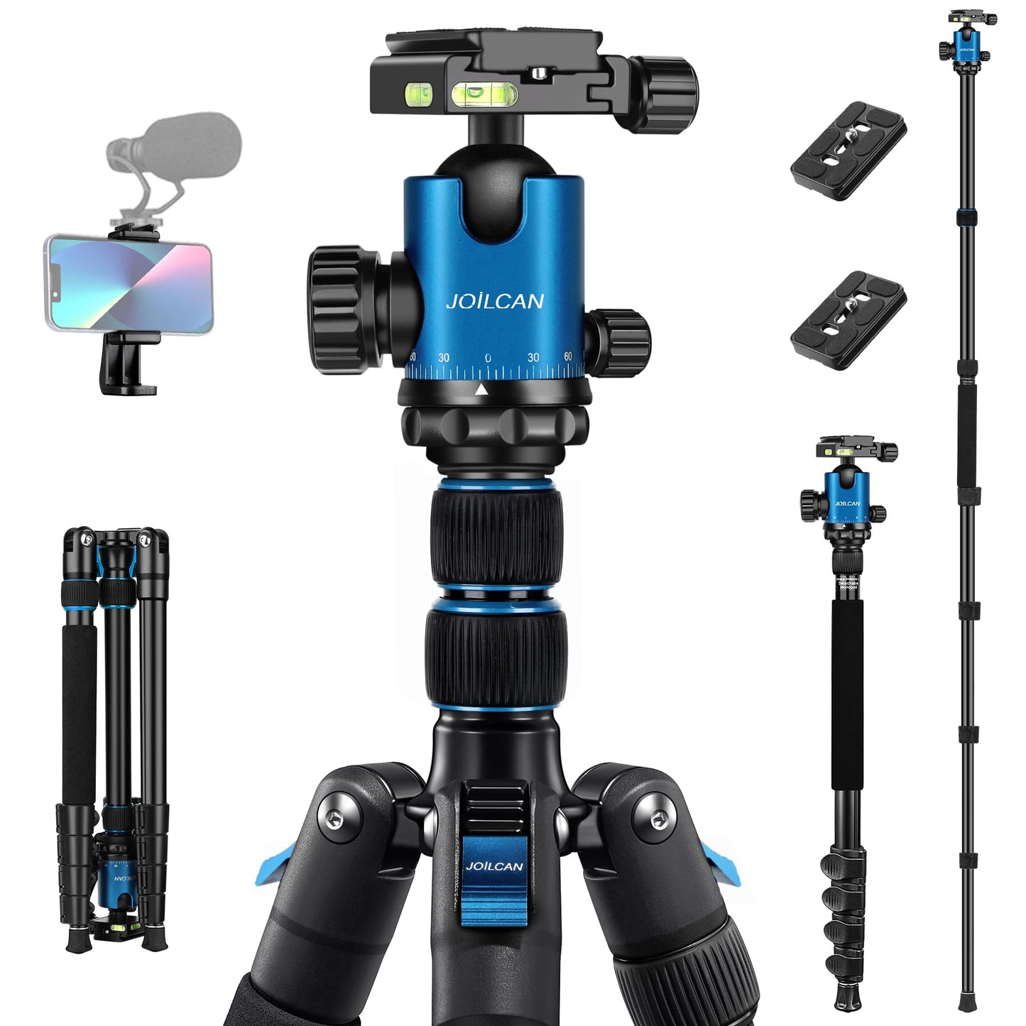 JOILCAN Tripod for Camera, 81" Aluminum Camera Tripod, 83" DSLR Tripods & Monopods, Heavy Duty Travel Tripod for Binoculars Spotting Scope Telescope