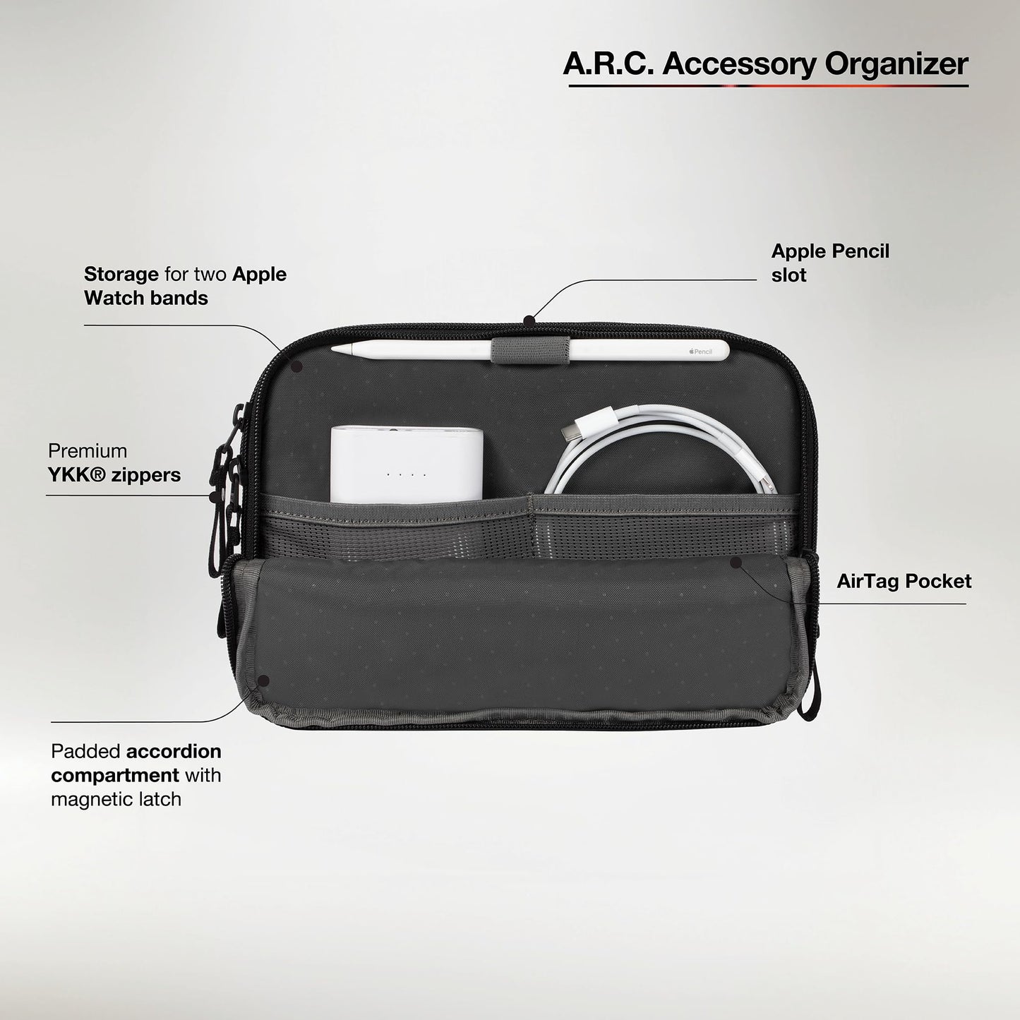 Incase A.R.C Accessory Organizer - Electronic Organizer Travel Case + Cord Storage - Efficient Cable Management - Compact & Durable Electronics