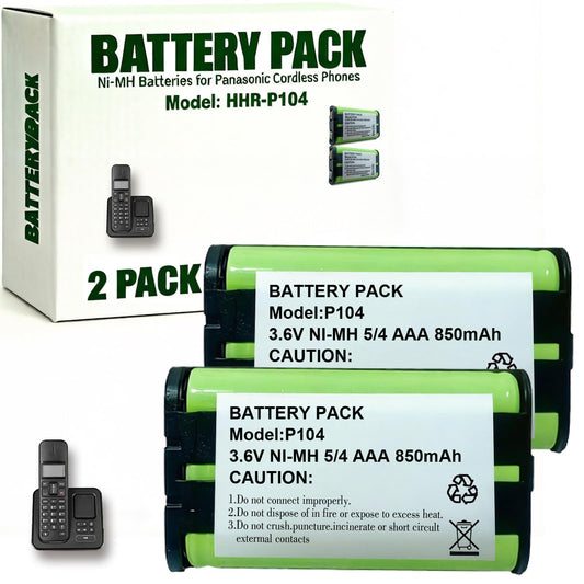 HIECTPRO 2Pack P104 NI-MH Rechargeable Battery 3.6V Ni-MH Batteries 850mah Cordless Phone Batteries for Panasonic Cordless Phones